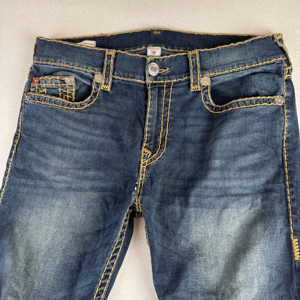 True Religion Rocco Relaxed‎ Skinny Jeans Dark Wash Gold Super T Stitch Mens 36